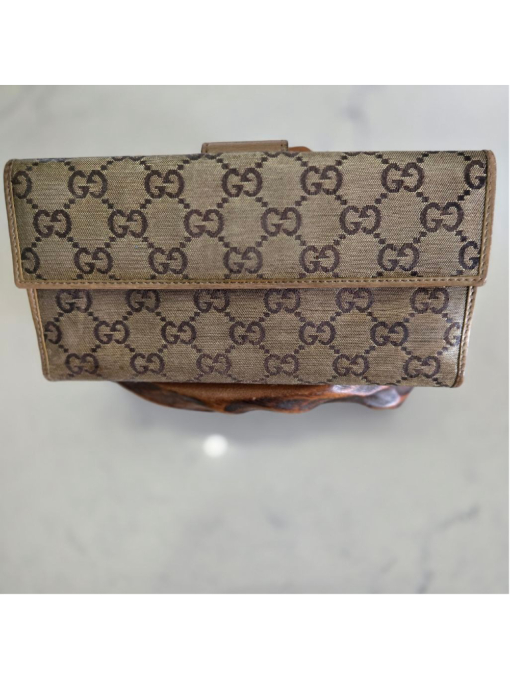 Women's Gucci Canvas Long Monogram Wallet with Leather Trim Beige/Brown EUC